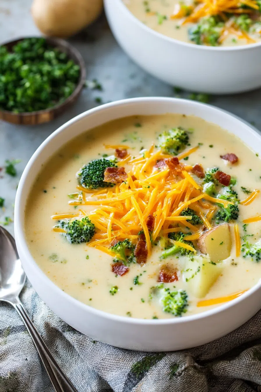 A warm bowl of comfort food with visible chunks of vegetables and melted cheese.