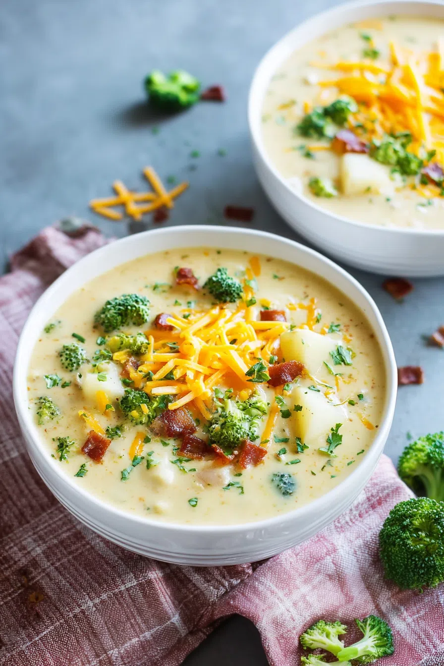 Overhead shot of a creamy soup served in a rustic ceramic bowl with a sprinkle of herbs.
