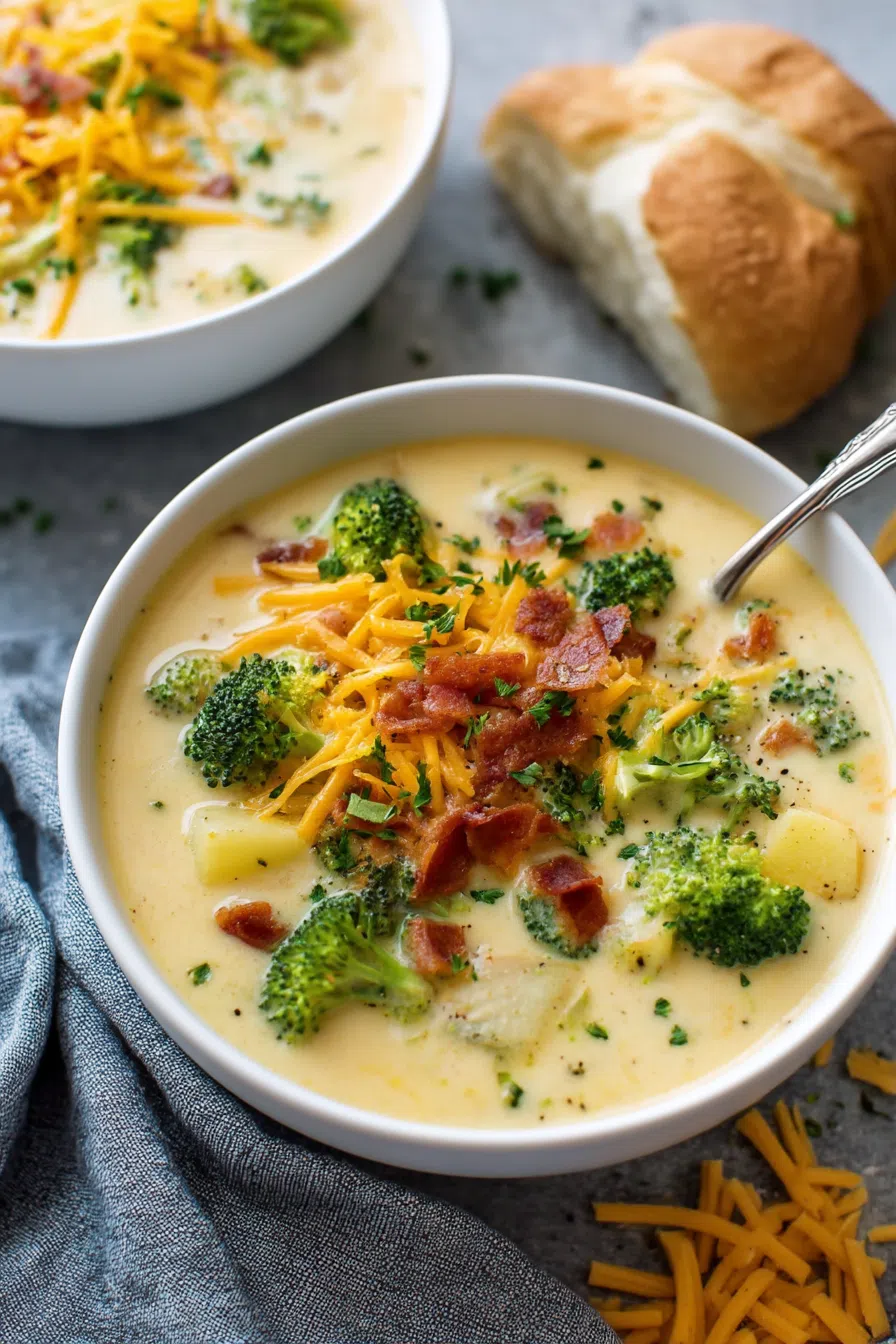 Spoon scooping up a hearty serving from a full bowl on a linen napkin.