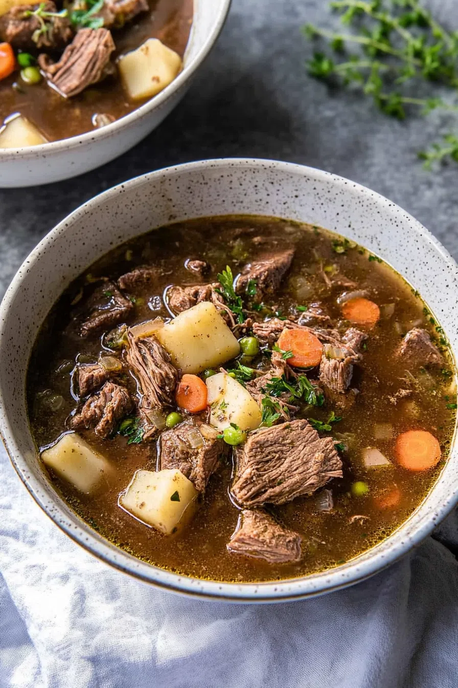 Top-down view of a cozy meal simmered to perfection with herbs and spices.