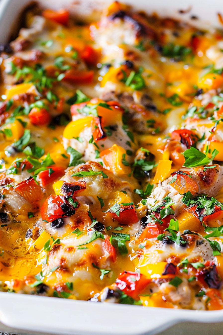 Cheesy Baked Chicken Breast And Peppers
