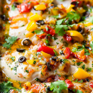 Cheesy Baked Chicken Breast And Peppers