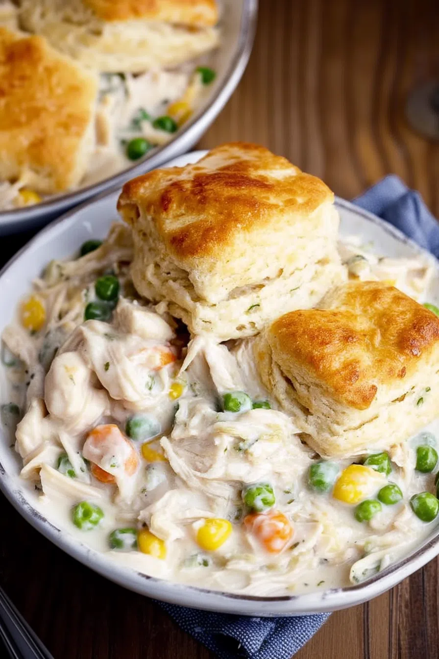 Rustic family-style casserole on a wooden table, ready to be served.