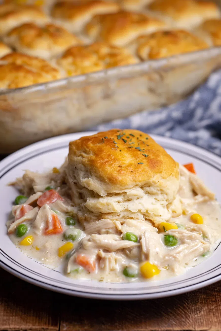 Individual serving plated with visible chunks of vegetables and flaky topping.