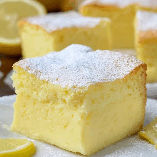 Soft, airy cake topped with fresh lemon zest, served on white china.