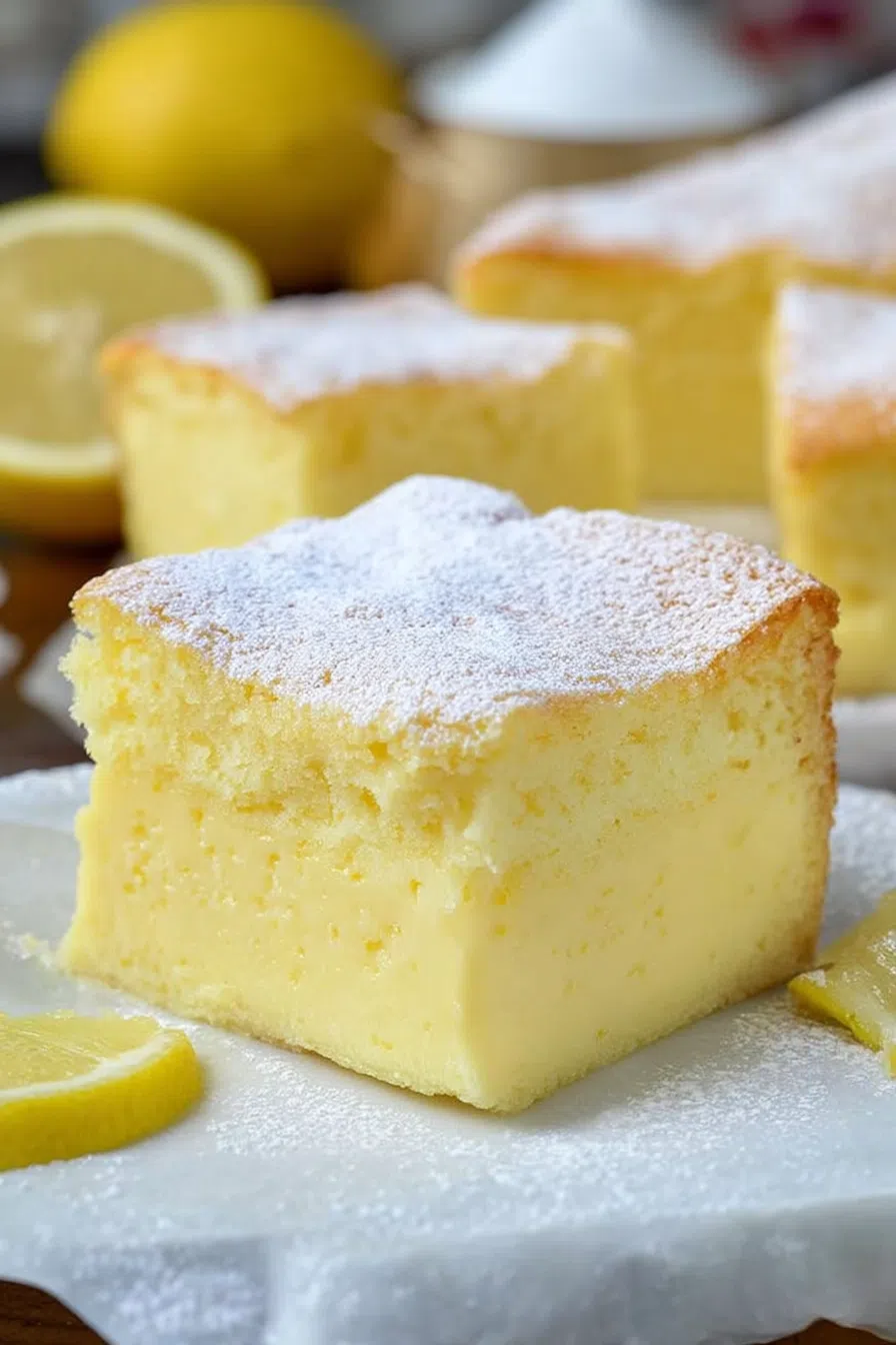 Soft, airy cake topped with fresh lemon zest, served on white china.
