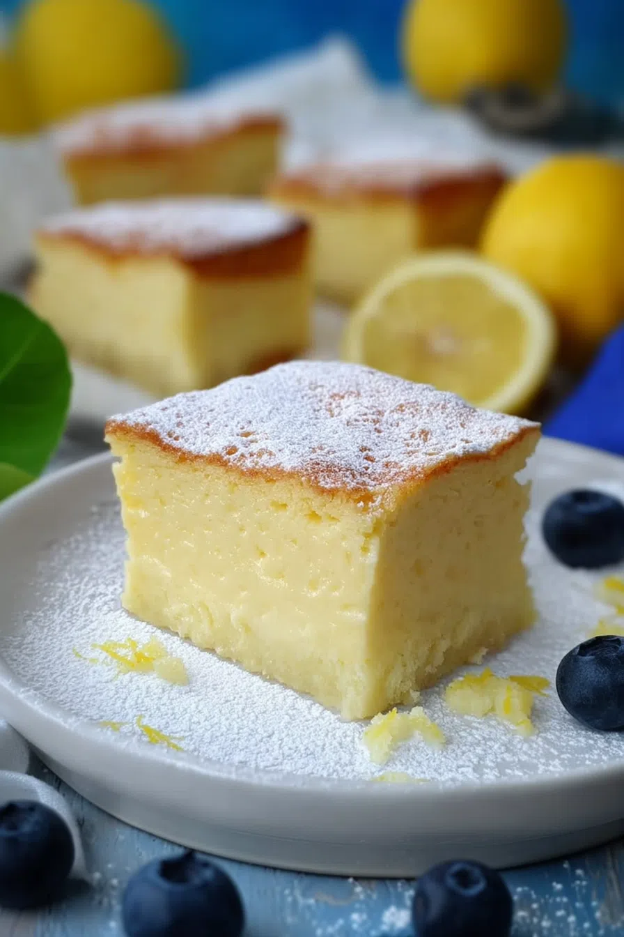 Overhead shot of plated dessert with creamy filling visible between layers.