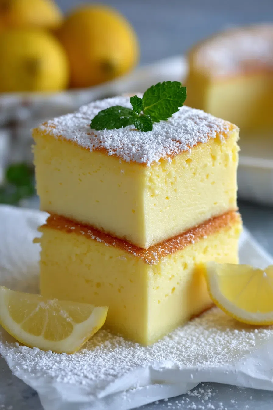 A single portion of cake on a napkin, surrounded by a few lemon wedges.