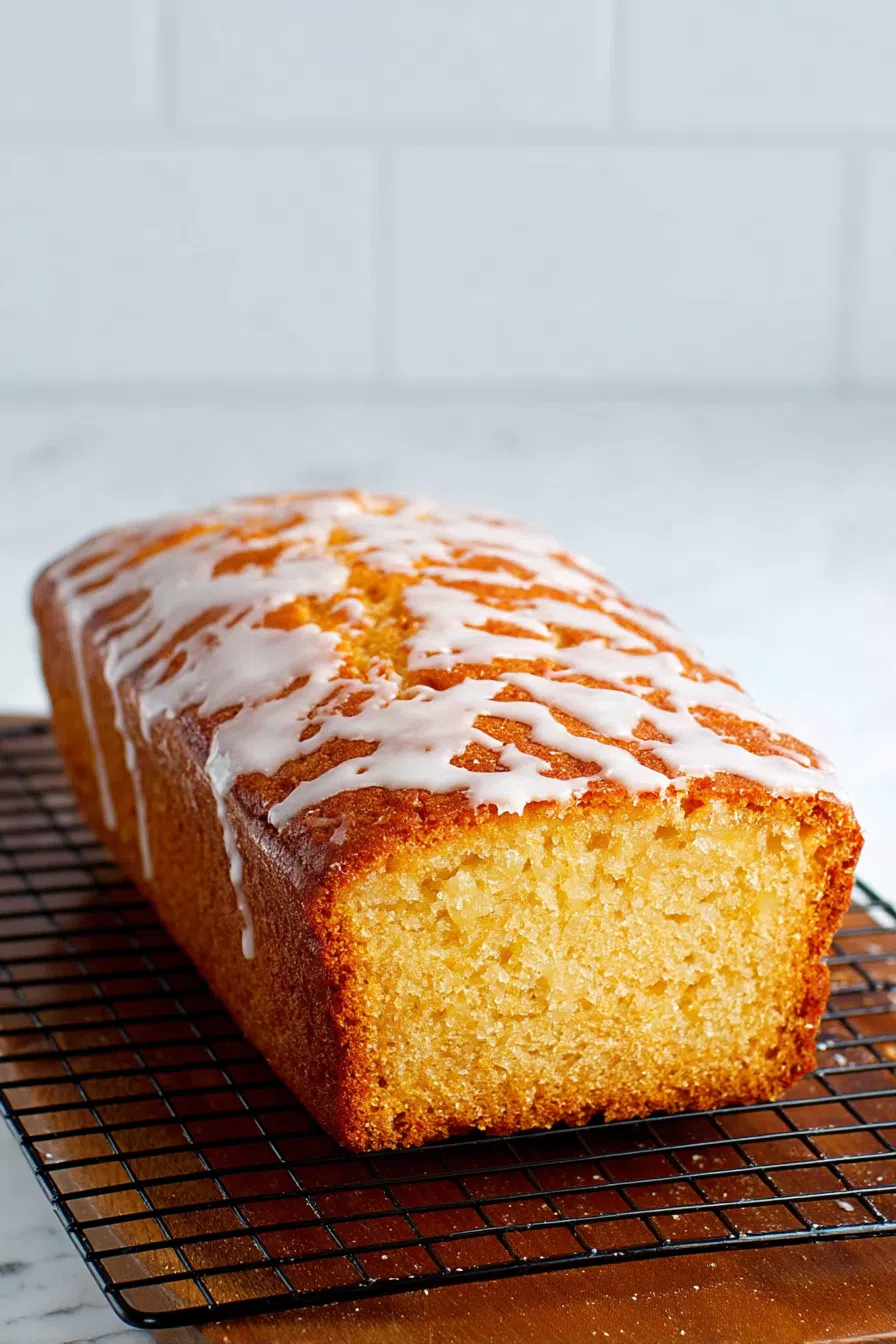 Freshly baked loaf on a cooling rack, lightly golden and rustic in appearance.