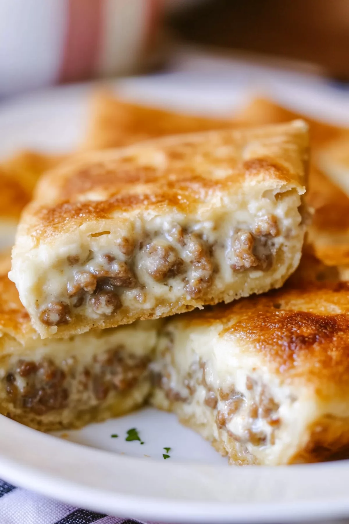 Layers of buttery pastry with a creamy, spiced sausage filling, perfect for brunch.