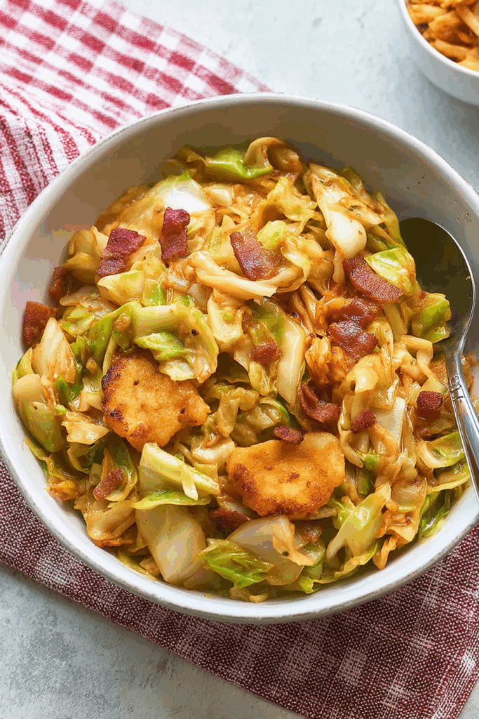 Savory cooked vegetables with browned edges, styled for a cozy dinner scene.