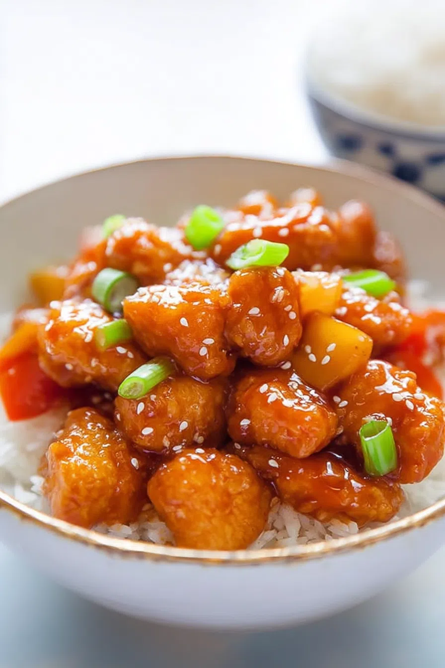 Dinner plate featuring a vibrant stir-fry with a tangy-looking sauce.