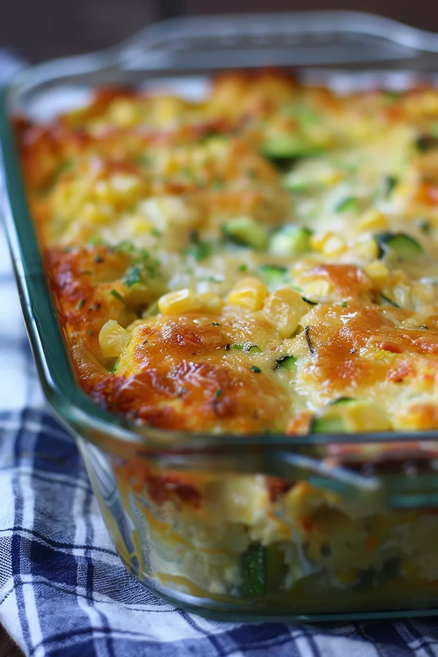 Baked casserole with melted cheddar and a rustic, homemade look