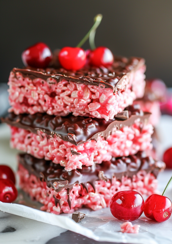 Chocolate Covered Cherry Rice Krispies Treats