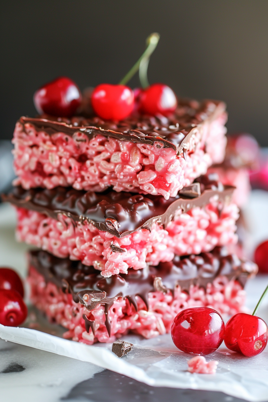 Chocolate Covered Cherry Rice Krispies Treats