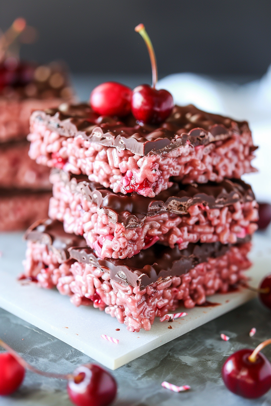 Chocolate Covered Cherry Rice Krispies Treats