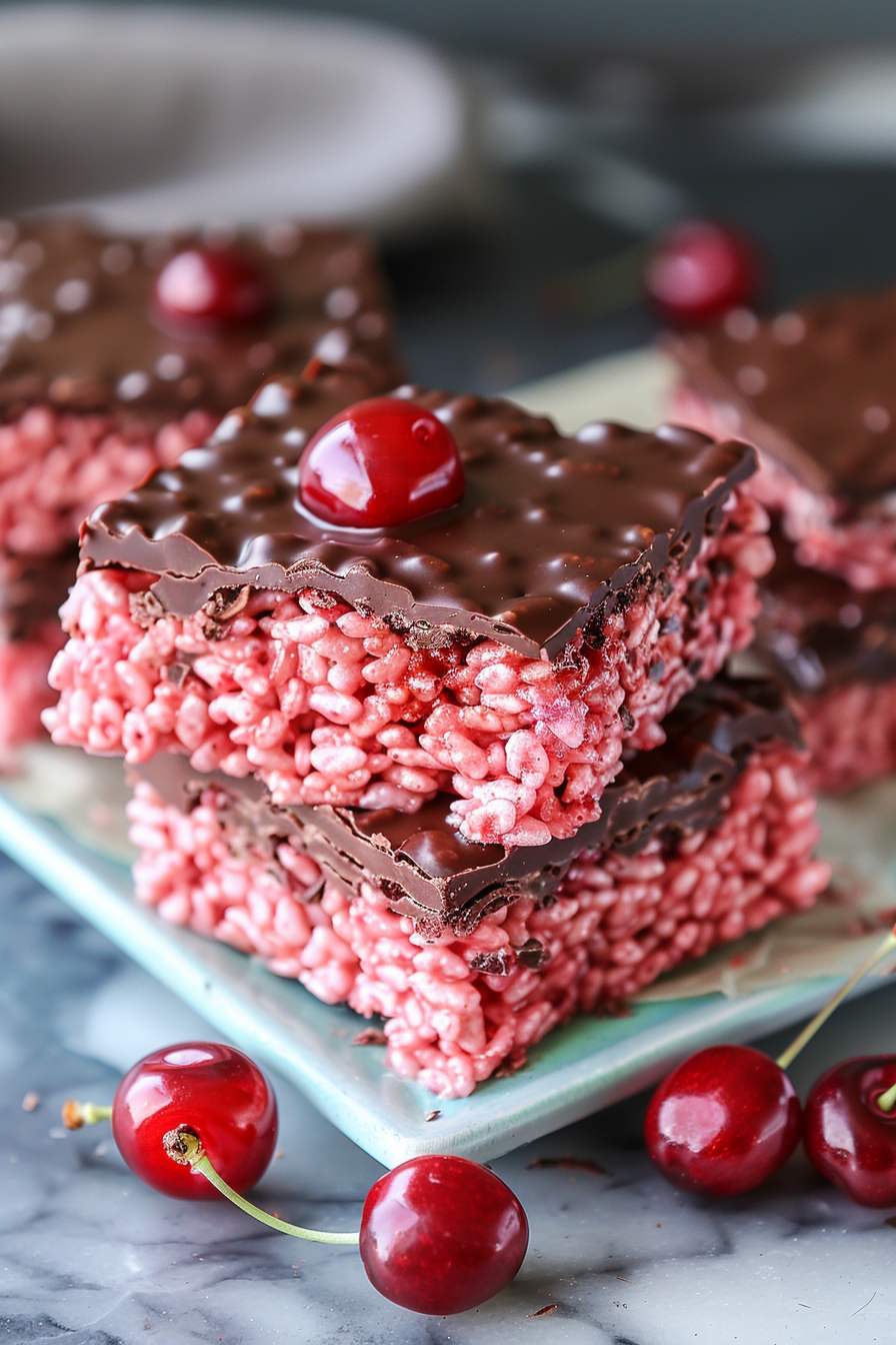 Chocolate Covered Cherry Rice Krispies Treats