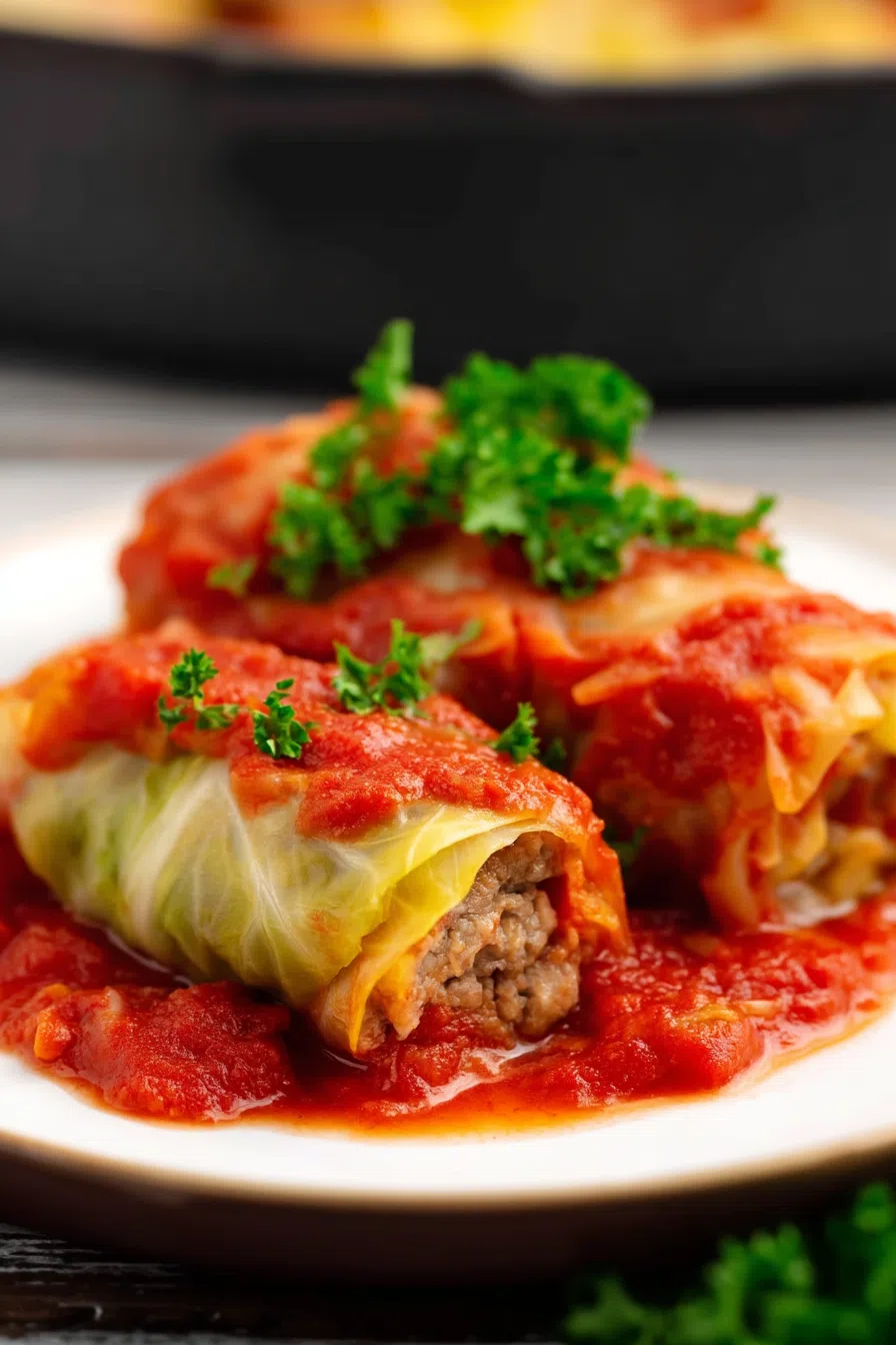 Dinner plate with neatly arranged portions and a sprinkle of fresh parsley.