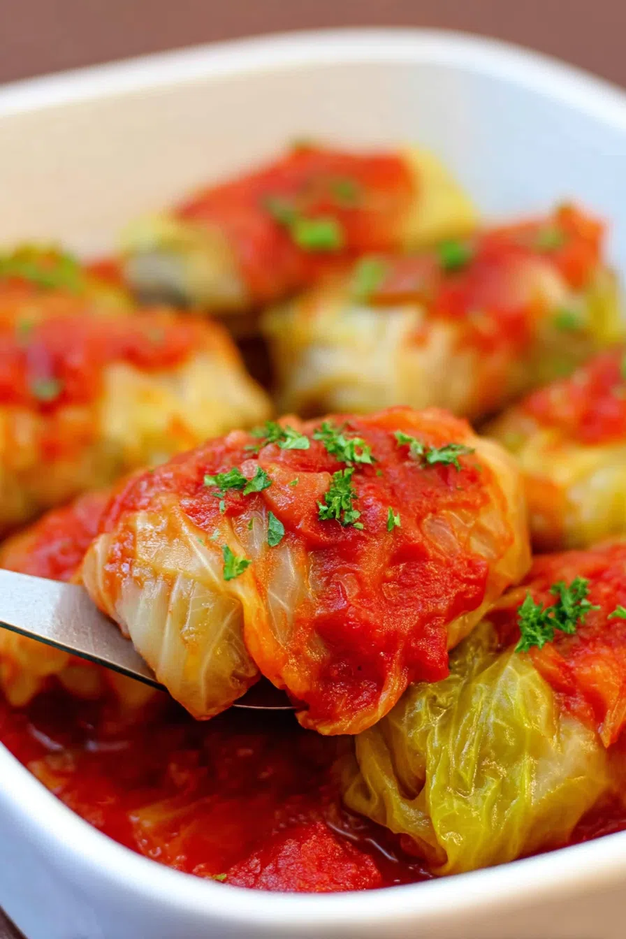 Close-up of a hearty meal featuring rolled portions with a glossy finish.