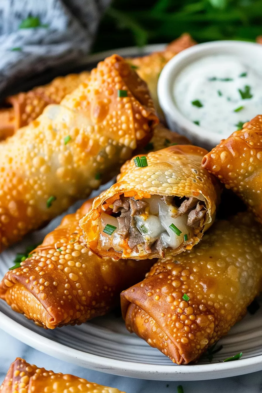 Crispy Cheesesteak Egg Roll Bites