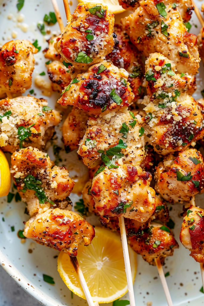 Grilled Garlic Parm Chicken Kebabs