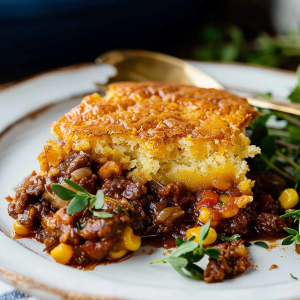 Savory BBQ Cornbread Beef Pie