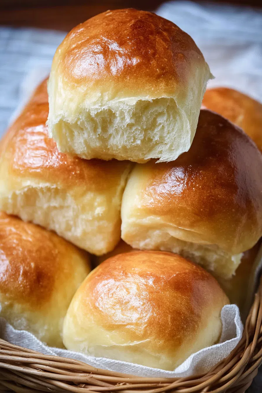 Basket of fresh, soft dinner rolls ready to serve.