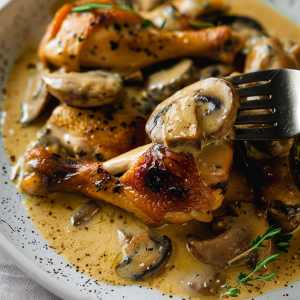 Creamy Mushroom Baked Chicken Legs