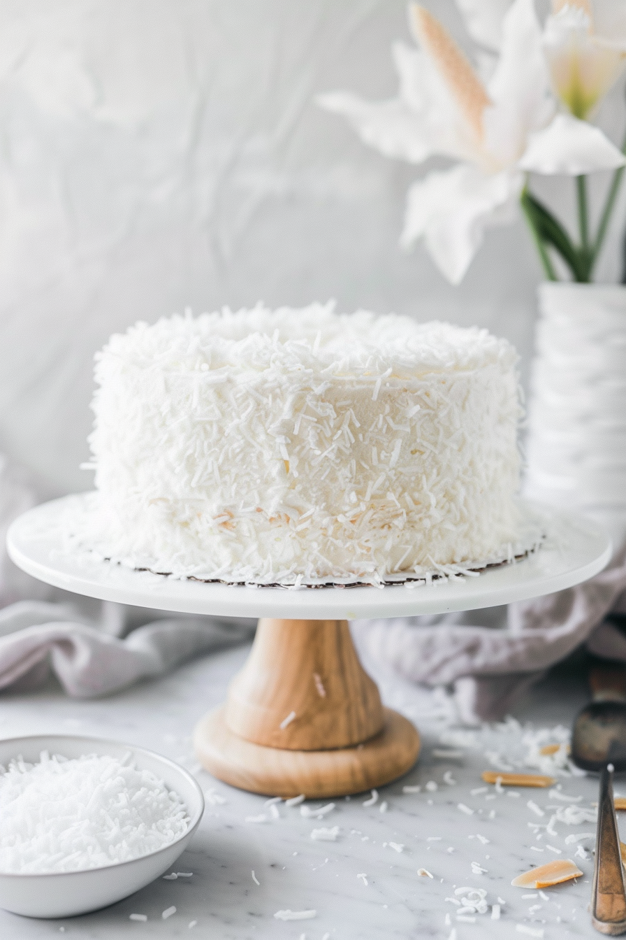 Fluffy Coconut Cake with Quick Frosting