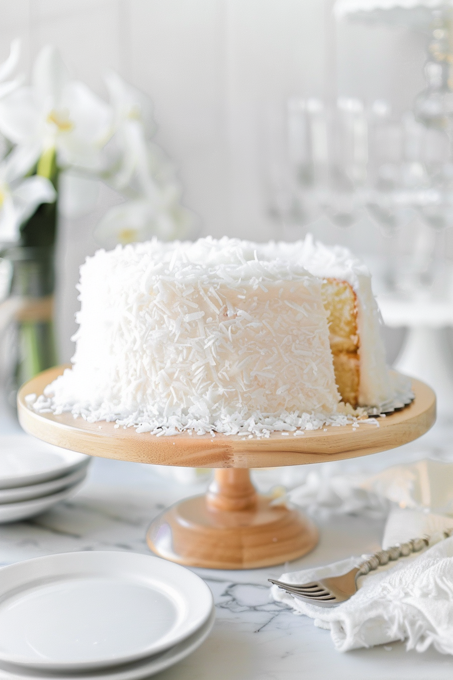 Fluffy Coconut Cake with Quick Frosting