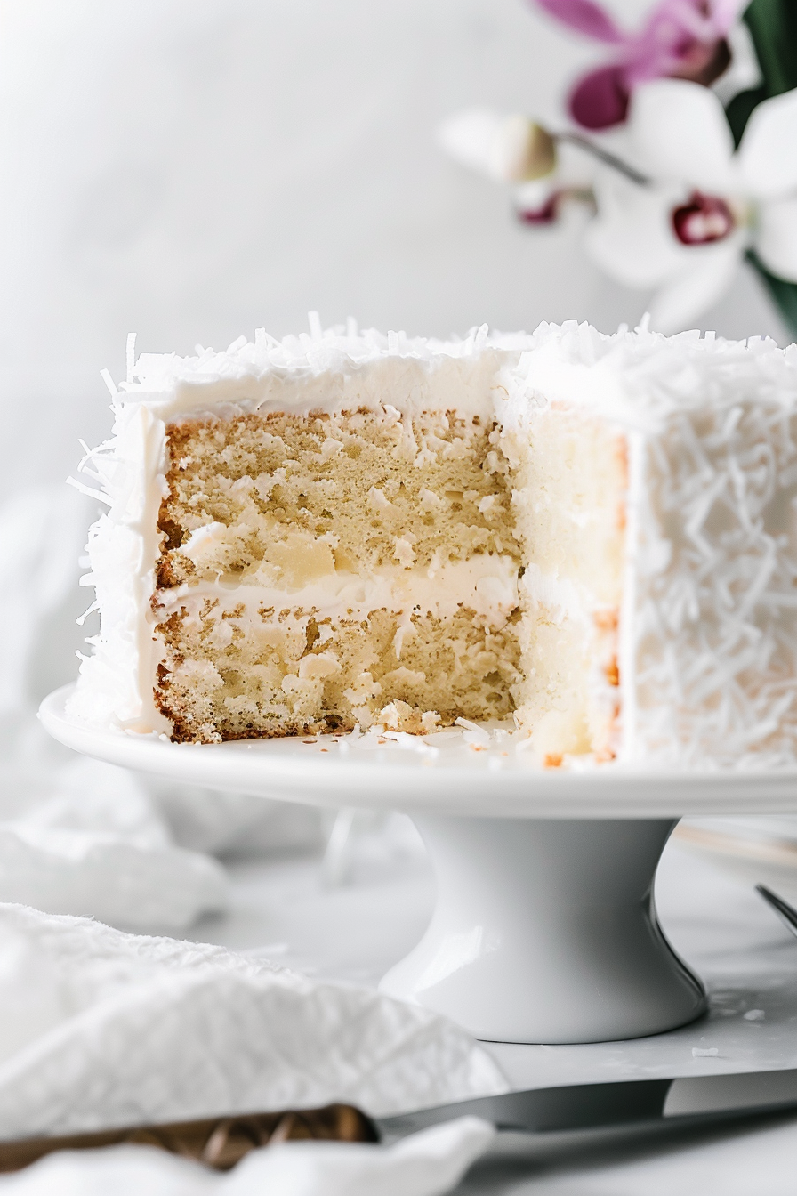 Fluffy Coconut Cake with Quick Frosting