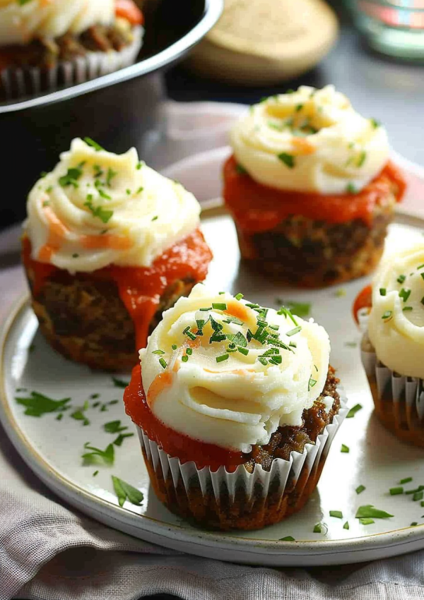 Meatloaf Cupcakes with Mashed Potato Topping