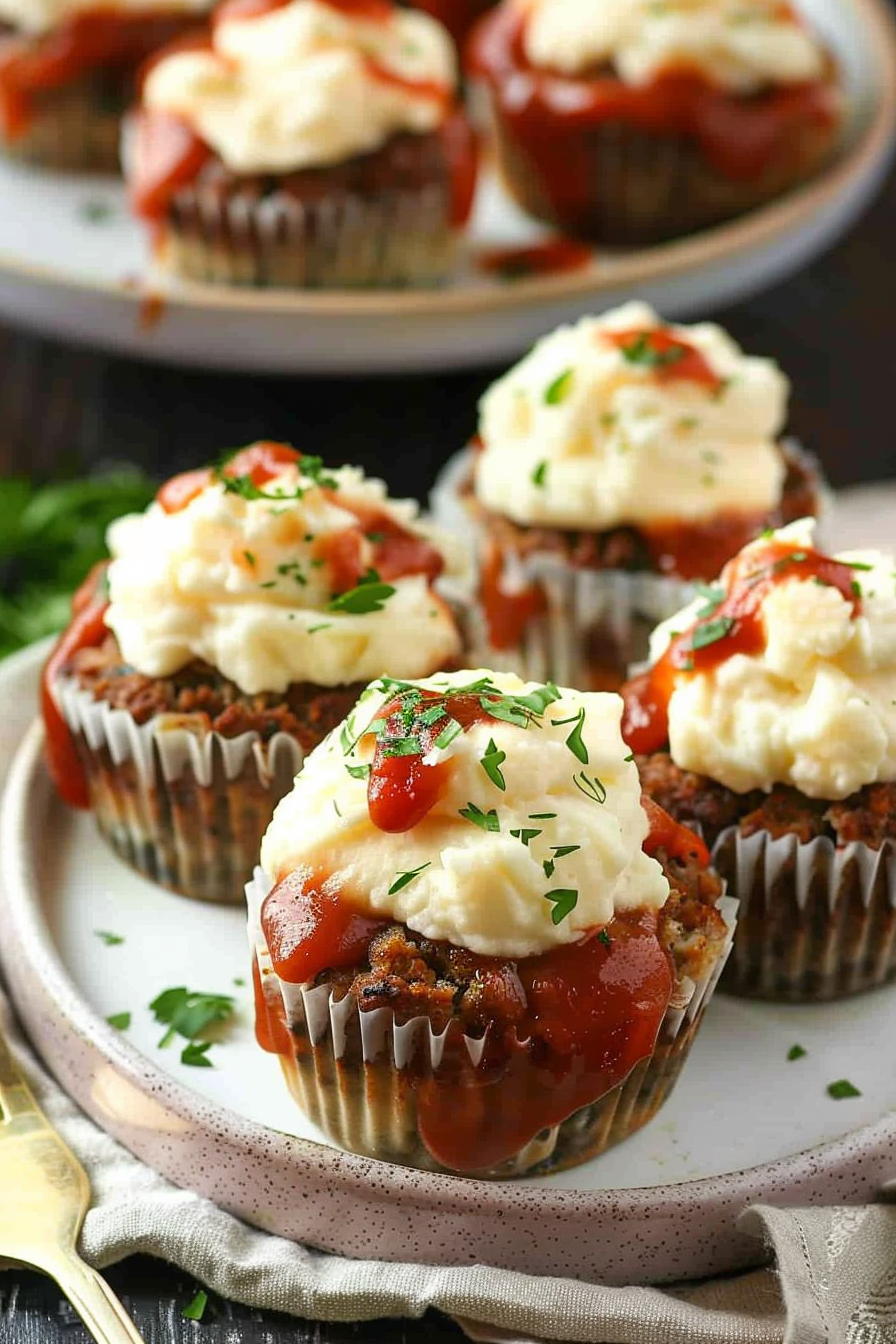 Meatloaf Cupcakes with Mashed Potato Topping