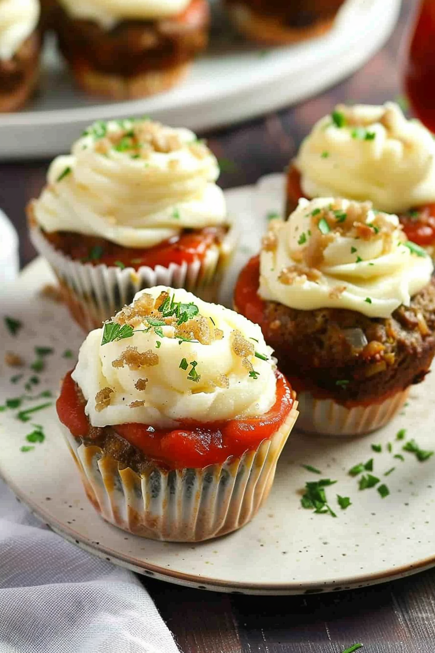 Meatloaf Cupcakes with Mashed Potato Topping