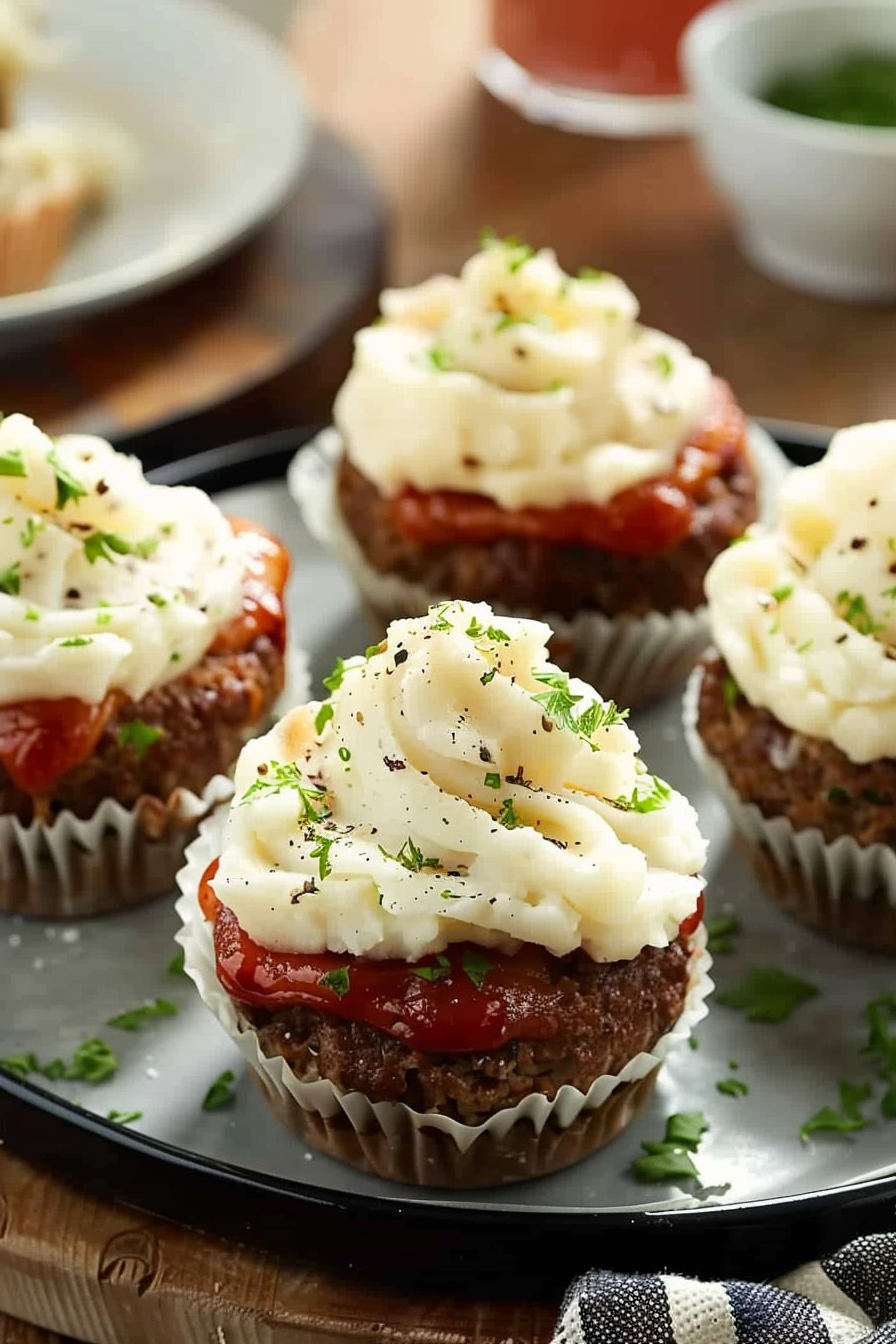 Meatloaf Cupcakes with Mashed Potato Topping