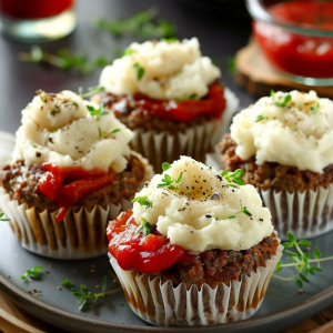 Meatloaf Cupcakes with Mashed Potato Topping