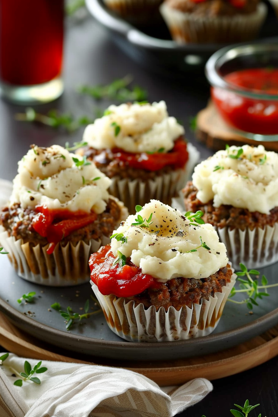 Meatloaf Cupcakes with Mashed Potato Topping