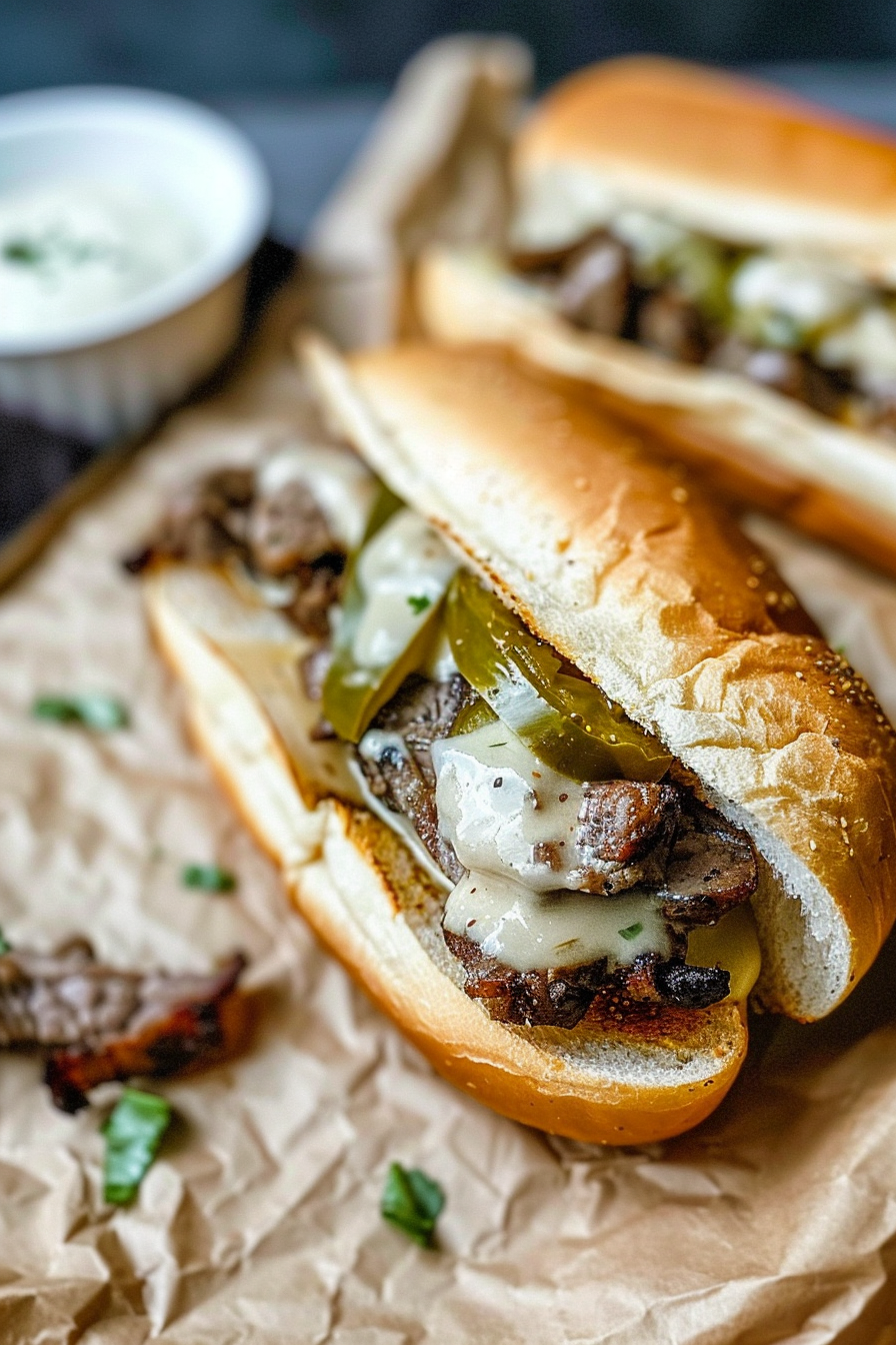 Philly Cheesesteak Sandwich with Garlic Mayo