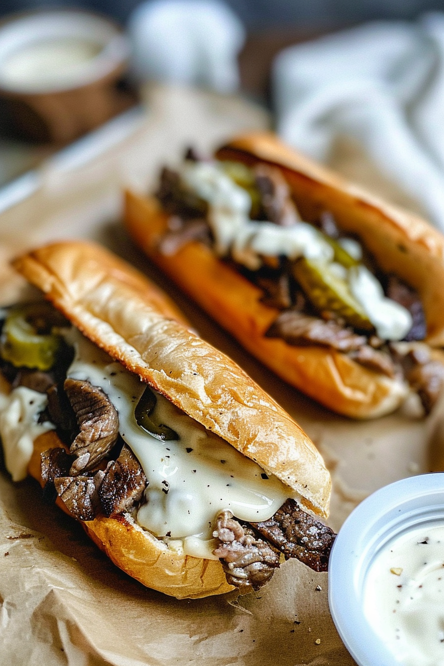 Philly Cheesesteak Sandwich with Garlic Mayo