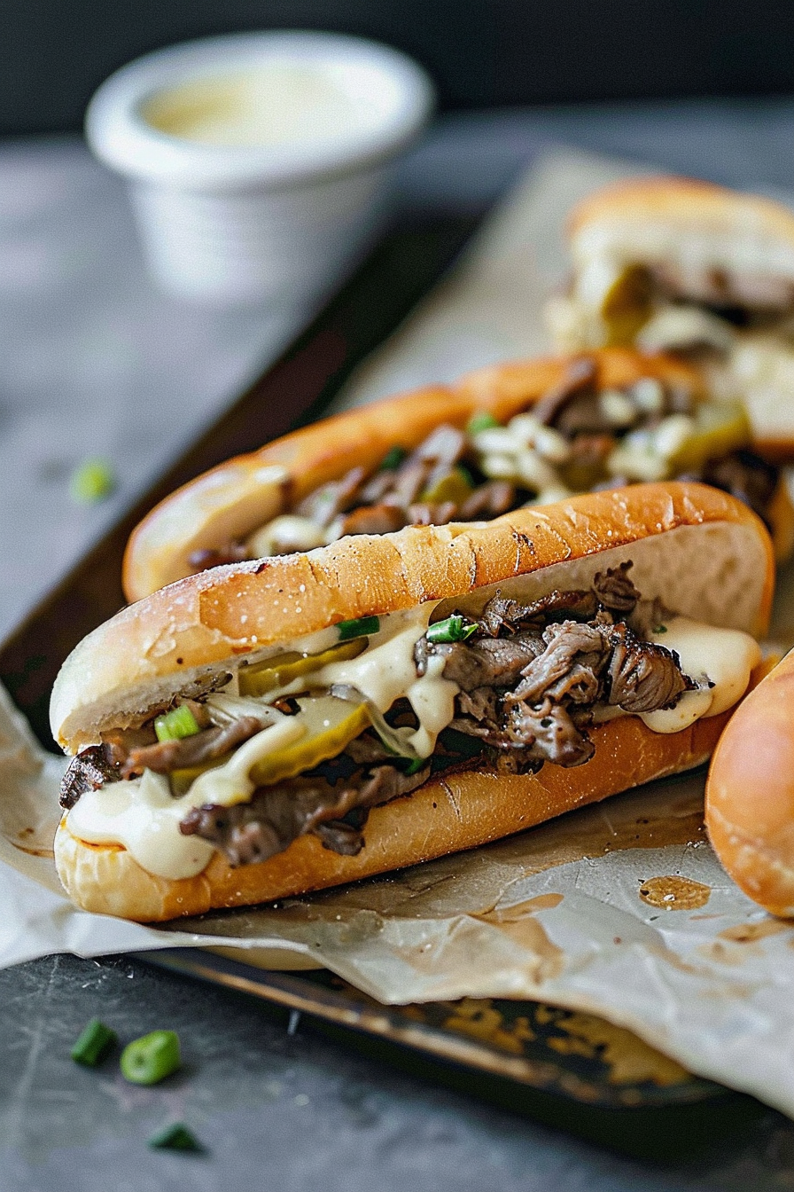 Philly Cheesesteak Sandwich with Garlic Mayo