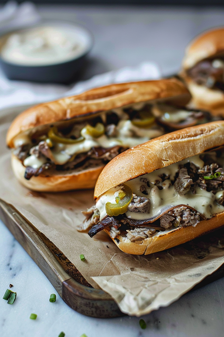 Philly Cheesesteak Sandwich with Garlic Mayo