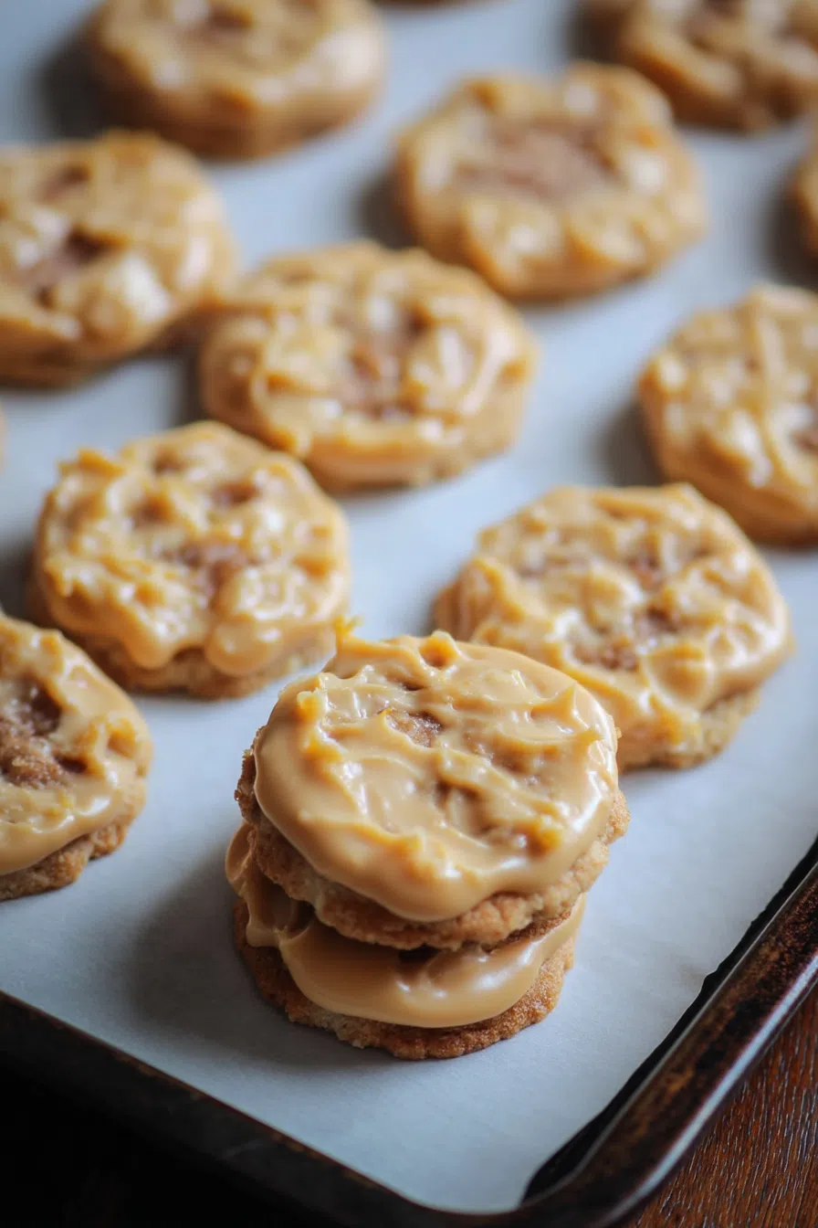 Batch of homemade dessert rounds arranged neatly on parchment paper.