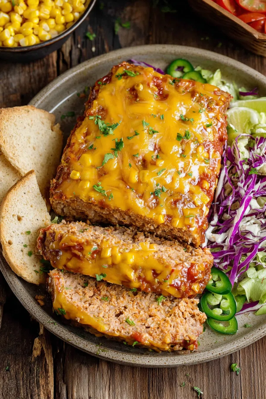 Dinner table setting featuring a spicy meat entrée with sides of corn and beans.