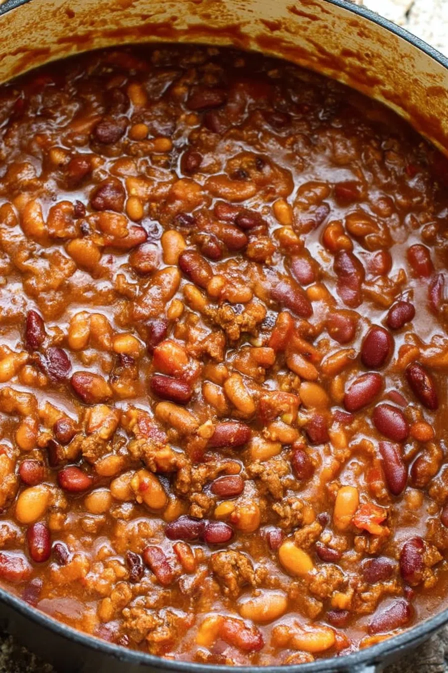 Close-up of a hearty oven-baked dish served in a rustic cast iron skillet.