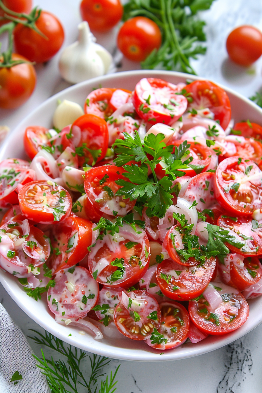 Tomato Garlic Salad Recipe