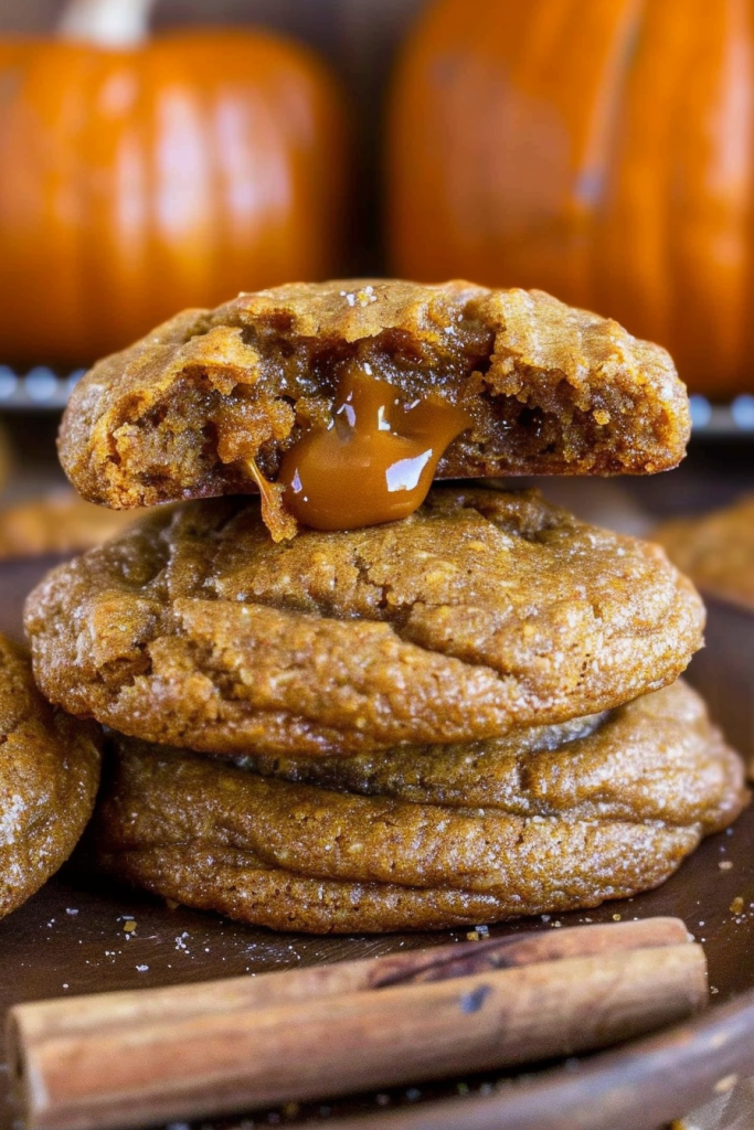 Caramel Stuffed Pumpkin Cookies