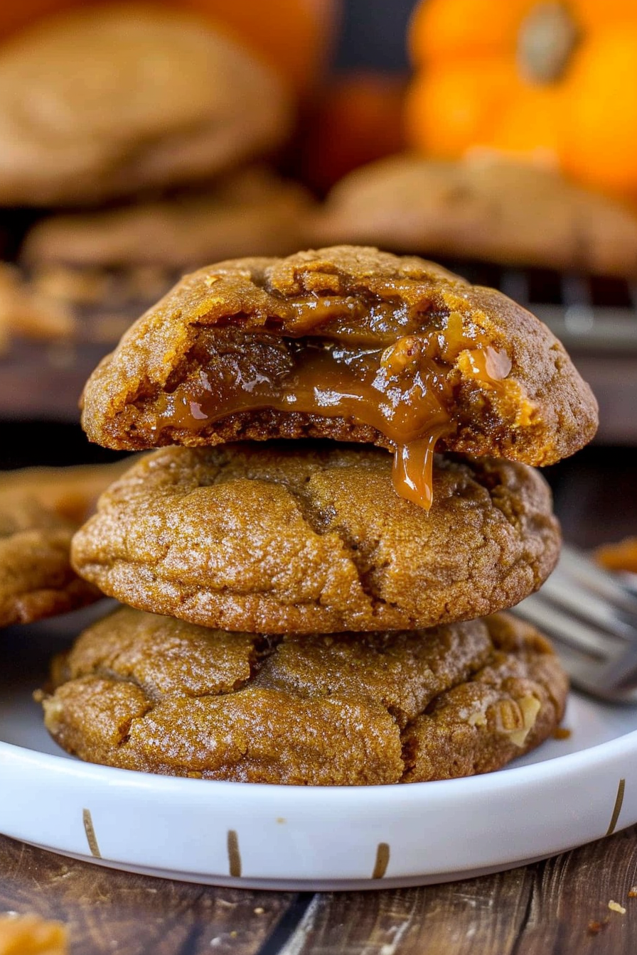 Caramel Stuffed Pumpkin Cookies