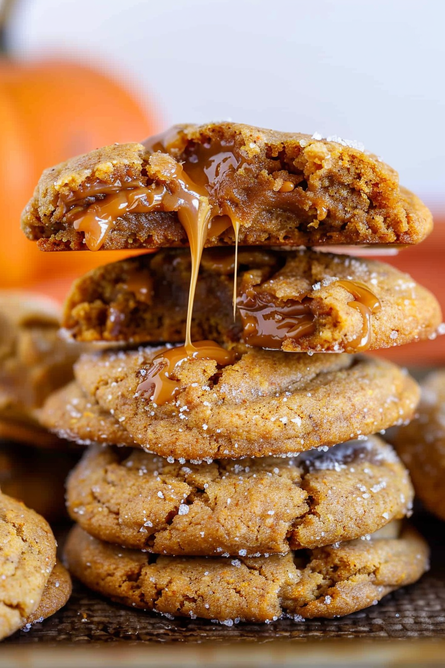 Caramel Stuffed Pumpkin Cookies