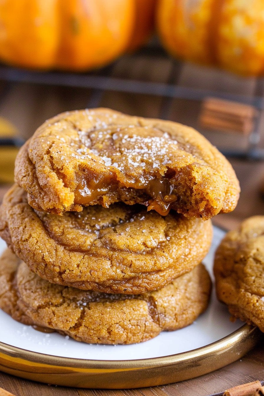 Caramel Stuffed Pumpkin Cookies