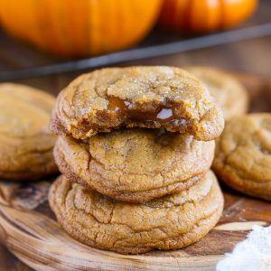 Caramel Stuffed Pumpkin Cookies